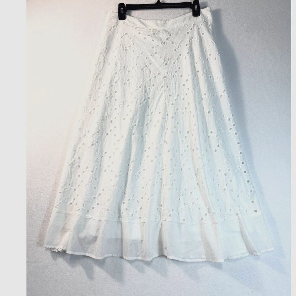 COMMENSE Women’s L White Eyelet Embroidered A-Line Maxi Skirt Lined - Picture 2 of 12